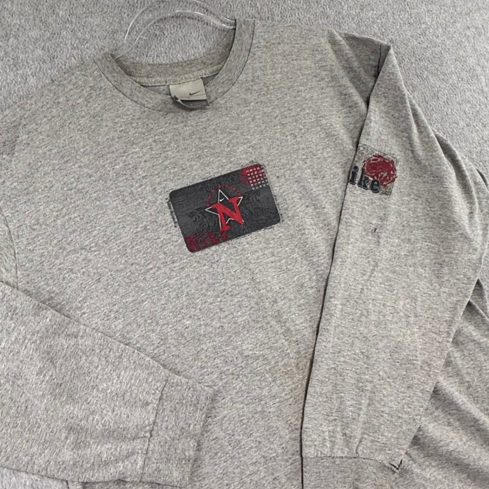 Nike Long Sleeve Shirt Mens L Skate Star Gray Y2K Graphic Made in USA Cotton Tee